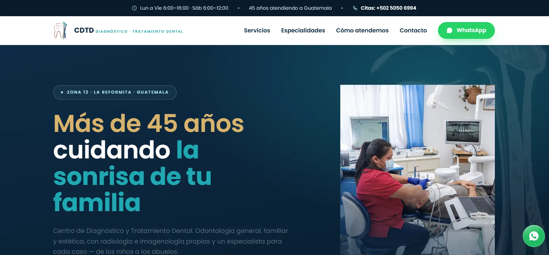 Portada del sitio de CDTD: más de 45 años cuidando la sonrisa de su familia