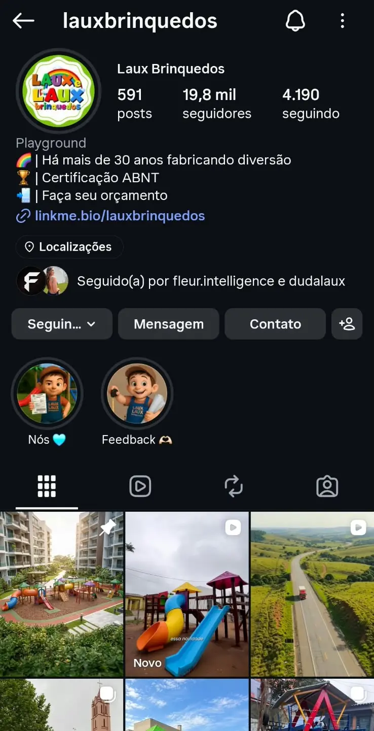 Perfil de Instagram de Laux Brinquedos